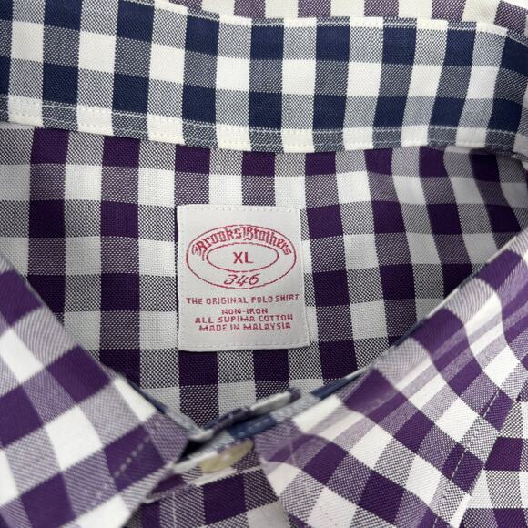 Brooks Brothers 346 Mens XL Purple Check Plaid Long Sleeve Button Down Shirt - Picture 2 of 5